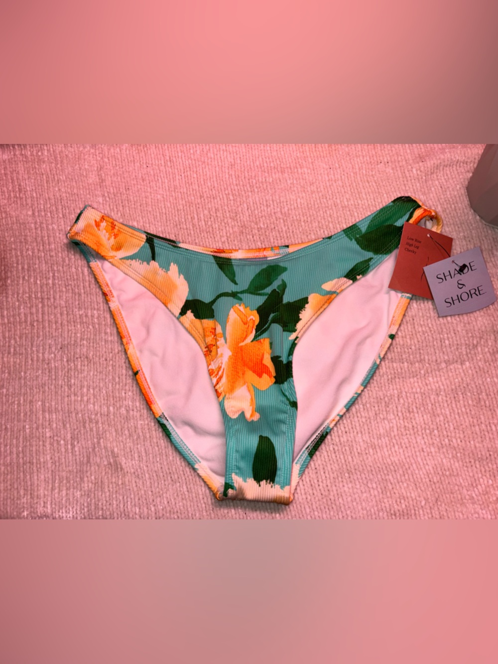 Shade & Shore Teal Floral Bikini Bottom with Yellow Blooms